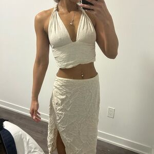 4th and reckless co ord halter top and Cream Skirt